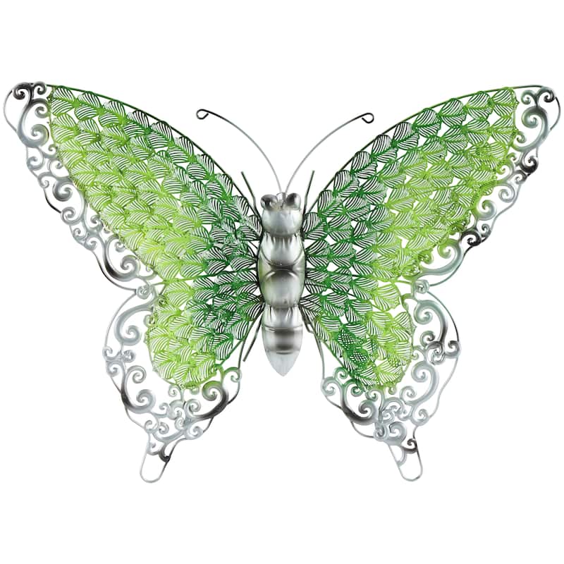 Iron Metal Eclectic Butterfly Wall Decor in Blue, Purple, or Green (16" H X 21" W)