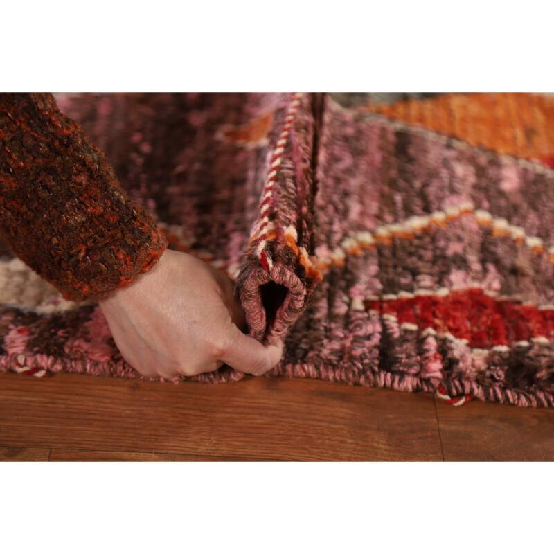 Hand Knotted Oriental 100% Wool Carpet Modern Tribal Pink Moroccan Runner Rug - 9' 10'' X 3' 1''