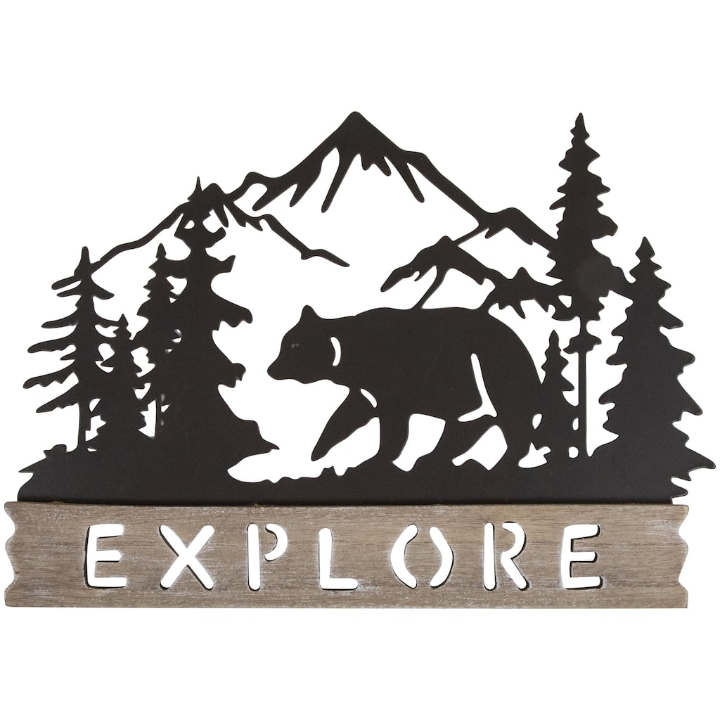 Explore Bear Metal Wall Sign - 12" - Brown
