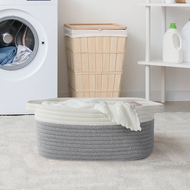 VECELO Large Round/Rectangle Blanket Storage Baskets,Toy Storage Organizing with Handle