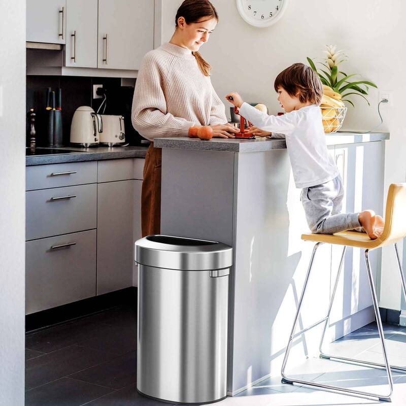 iTouchless 23 Gal Stainless Steel Semi-Round Open Top Trash Can