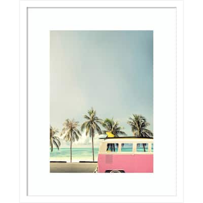 Framed Wall Art Print Surf Bus Pink by Design Fabrikken 17.00 x 21.00-inch