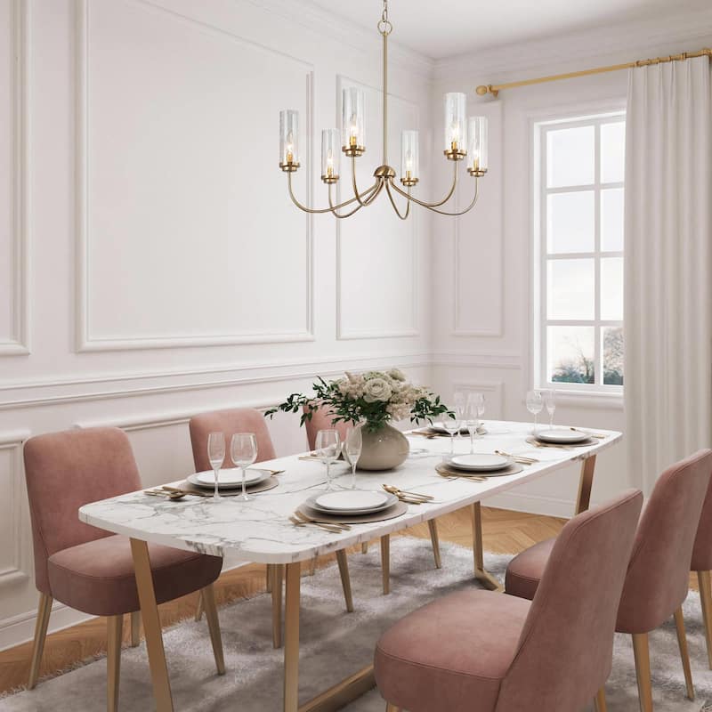 Kayna Mid-Century Modern 6-Light Gold Wheel Glass Chandelier for Dining Room - 25''D x 24.5''H