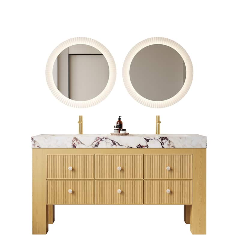 GDFStudio - Lonis Modern 60" Freestanding Bathroom Vanity with 6 Drawers & Dual Ceramic Basins