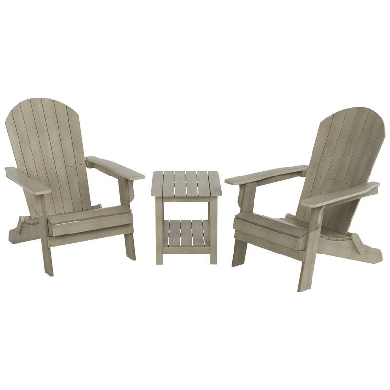 Vineyard HIPS Outdoor Folding Eco-Friendly All Weather Seashell Adirondack Chairs with Side Table (3-Piece Set)