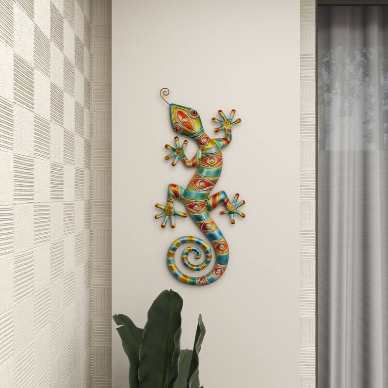 Multi Colored Metal Indoor Outdoor Lizard Home Wall Decor