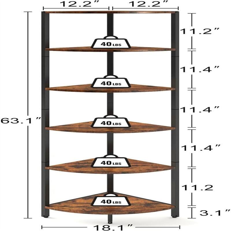 6 Tier Corner Shelf - 12.2"D x 18.1"W x 63.1"H