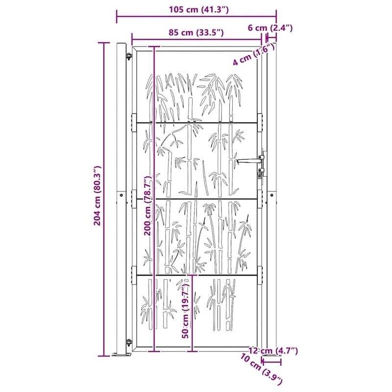 vidaXL Garden Gate Corten Steel Bamboo Design