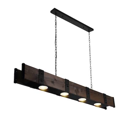 Pago Drum Shade Island Light With Black & Wood Finish