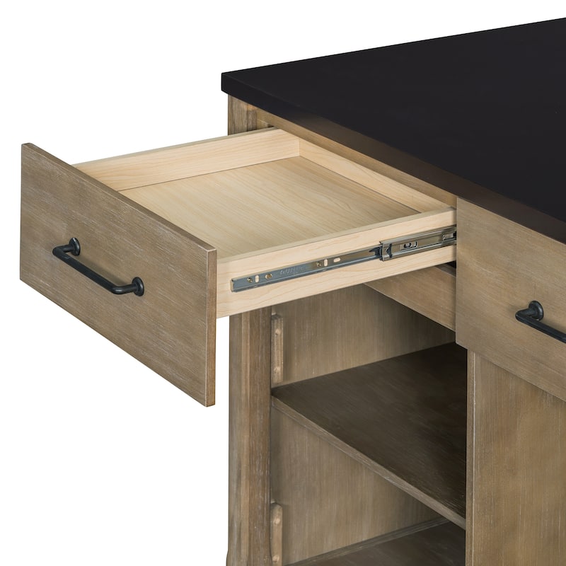 Extendable Kitchen Island with Storage & Open Shelves, Rolling Kitchen Island Cart with Built-In Power Outlets & Drawers