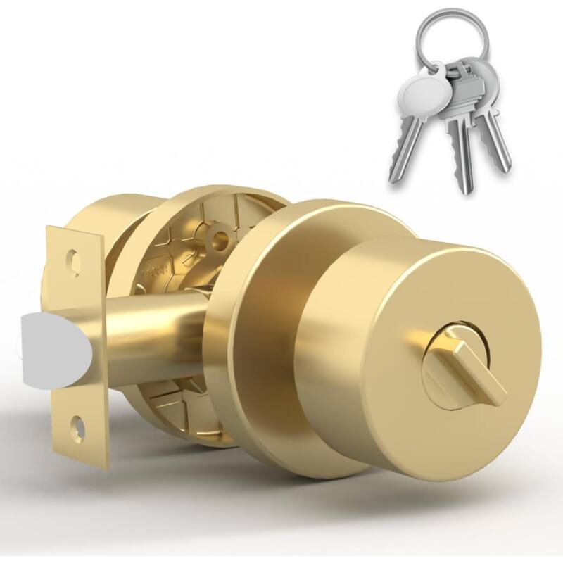 Mega Handles BUENA Entry Door Knob | Secure Lockset | Reversible Design | Heavy-Duty Zinc | Fits Left and Right-Handed Doors - Satin Brass