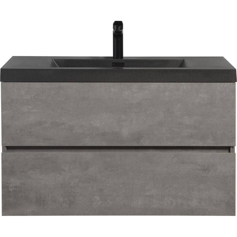 36"Bathroom Vanity with Sink,Wall-Mounted Bathroom Storage Vanity Cabinet with Black Quartz Sand Top Basin and Soft Close Drawer