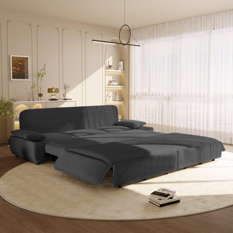 94.5" Corduroy Sofa Bed, 3-in-1 Convertible Sleeper Sofa Couch, Pull Out Sofa Bed, Space-Saving Upholstered Sofa