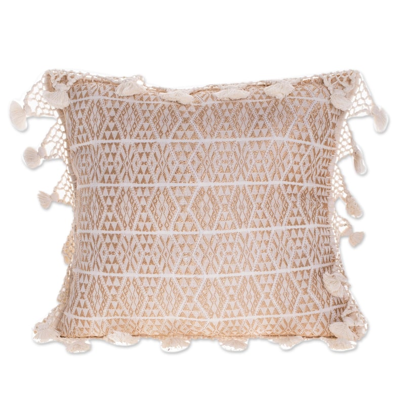 Novica Handmade Traditional Motifs In Eggshell Cotton Cushion Cover