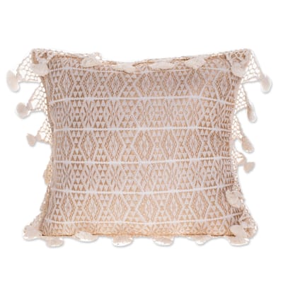 Novica Handmade Traditional Motifs In Eggshell Cotton Cushion Cover