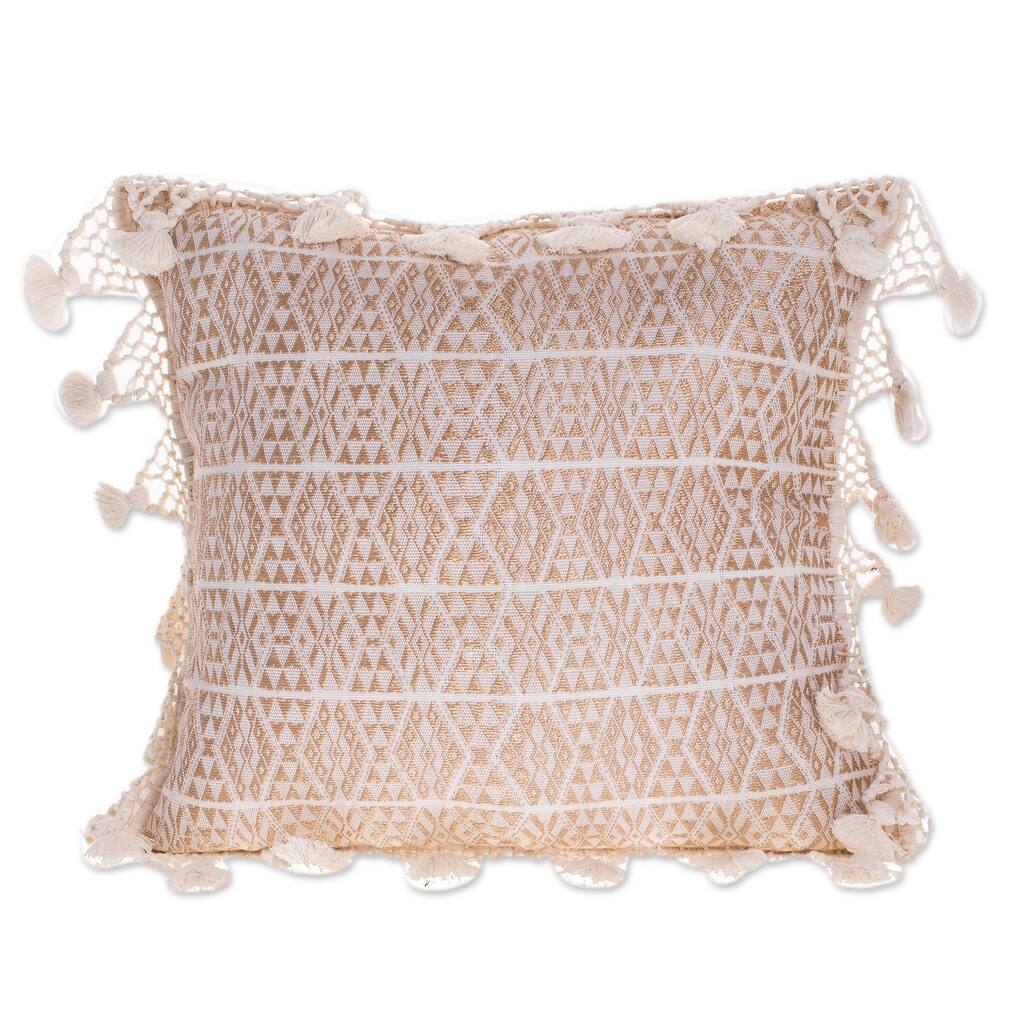 Novica Handmade Traditional Motifs In Eggshell Cotton Cushion Cover