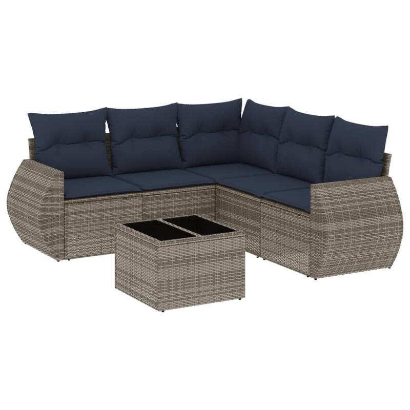 vidaXL 6 Piece Patio Sofa Set with Cushions Gray Poly Rattan - 73.2x27.2x73.7