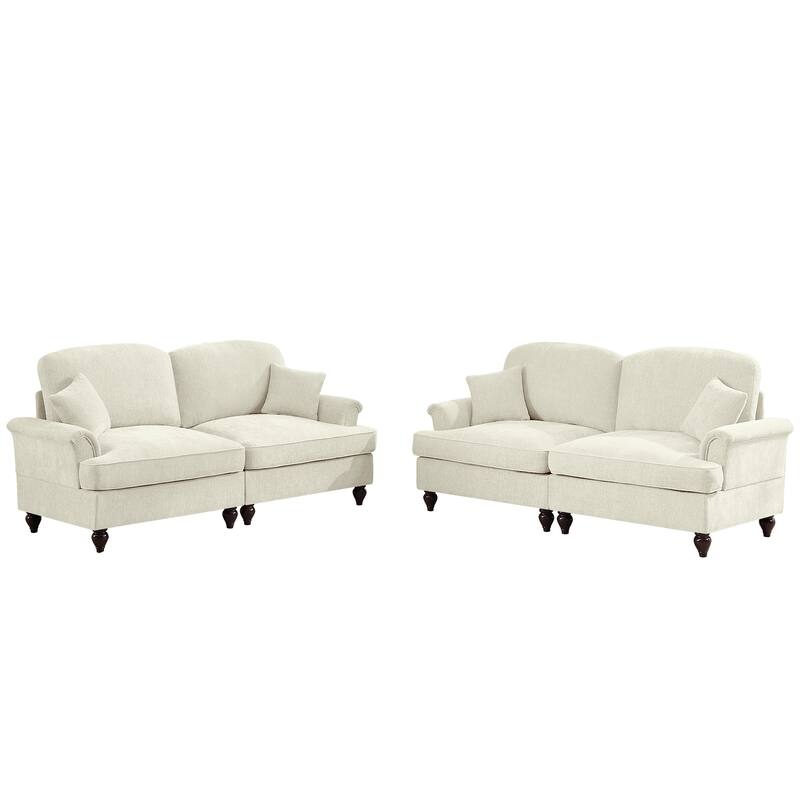 GDFStudio - Classic Modular Chenille 2-Seater 76.4" Loveseat Set with Flared Arms (Set of 2)
