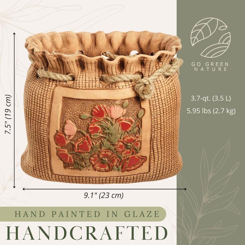 Golden Ceramics Handmade Flower Pot Planter - Pouch - 7.9X9.1X7.5