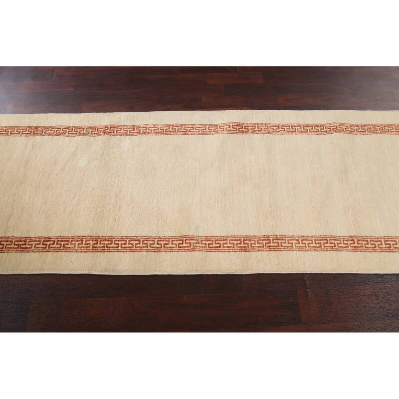Neutral Gabbeh Kashkoli Wool Runner Rug Hand-knotted Oriental Carpet - 2'8" x 9'11"