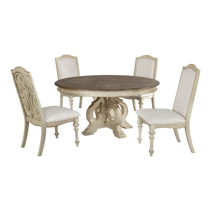 Caelum Farmhouse White Solid Wood 5-Piece Round Dining Set by The Gray Barn