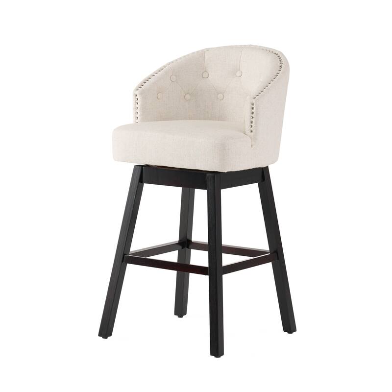 Roomfitters 30" Swivel Bar Stools Set of 2, Upholstered Counter Chairs with Nailhead Trim and Tufted Back, Beige