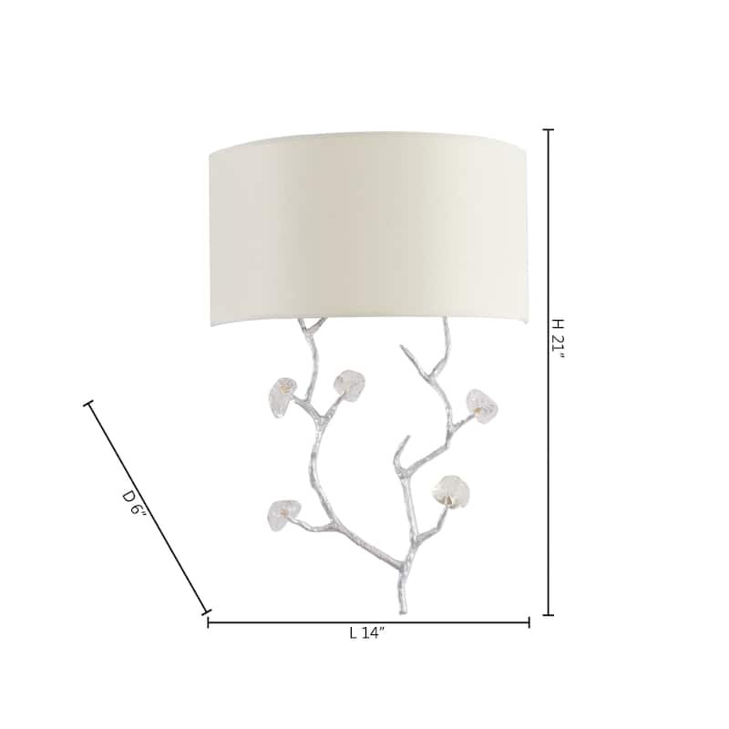1 Light Silver Branch Floral Wall Sconce wIth White Shade