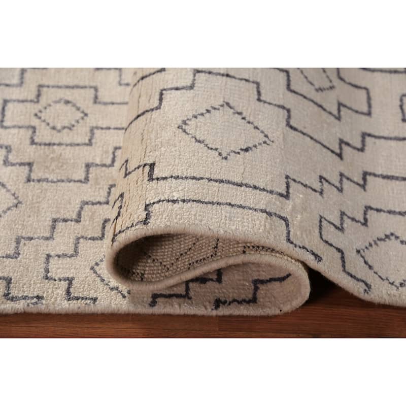 All-Over Geometric Moroccan Modern Area Rug Hand-Knotted Wool Carpet - 4'10" x 7'10"