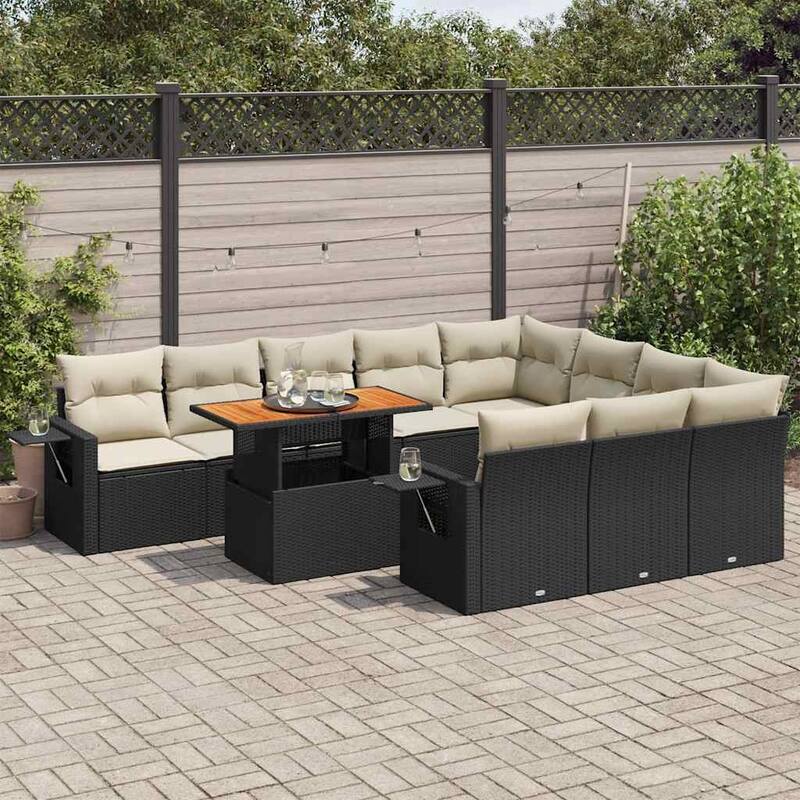 vidaXL Patio Sofa Set with Cushions Table and Sofa Sections 11 Piece Poly Rattan - 21.7 x 39.4 x 28.7