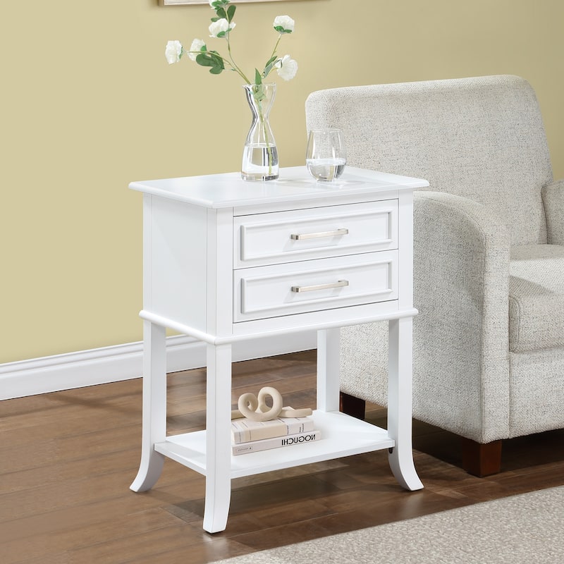 2 Drawer End Table with Shelf Beveled Top Two Smooth Gliding Drawers with Decorative Design Flared Legs Accent Table - 22