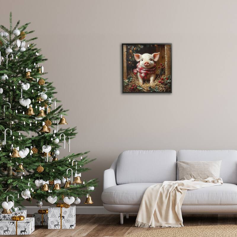 Stupell Pig with Holiday Garlands Framed Giclee Art Design By Riley B