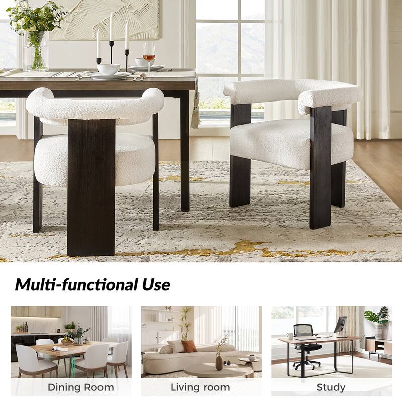 Georg Modern Boucle Dining Chair with Solid Wood Legs by HULALA HOME