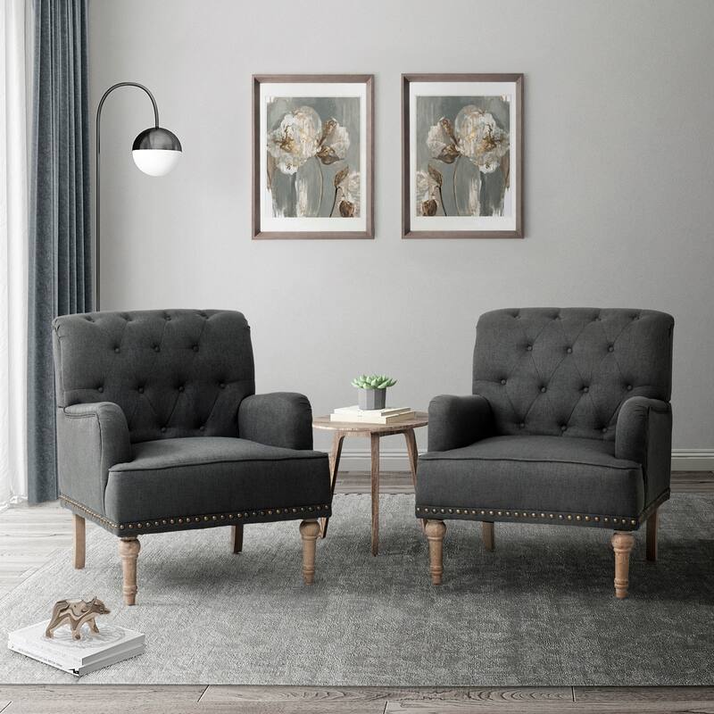 Geltrude Traditional Upholstered Accent Chair with Button Tufted Back Set of 2 by HULALA HOME
