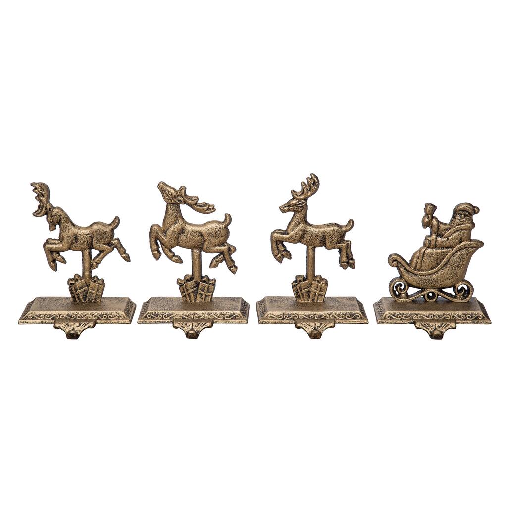 Transpac Iron Santa w/Reindeer Stocking Holder Set of 4 Christmas Home Decorations