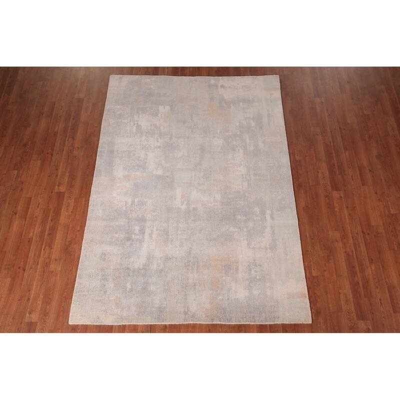 All-Over Abstract Modern Area Rug Handmade Grey Wool Carpet - 5'4" x 7'6"