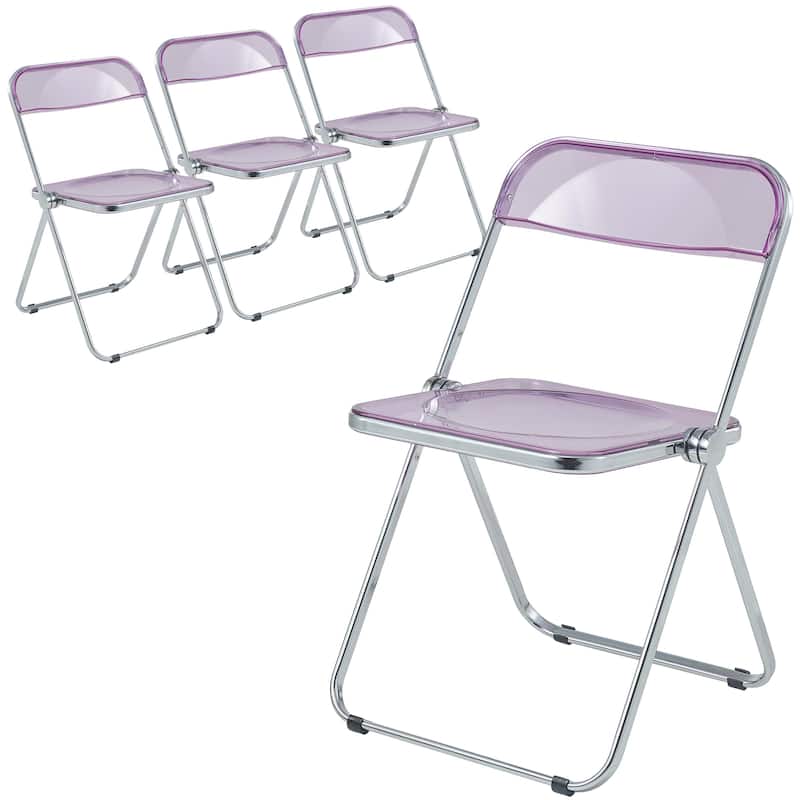Lawrence Modern Clear Acrylic Sleek Transparent Folding Chair with Chrome Steel Frame Set of 4 - 30" - Magenta