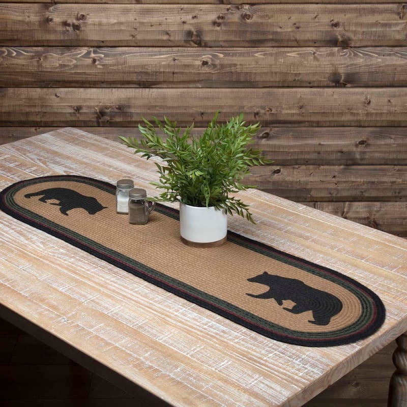 Wyatt Bear Stenciled Jute Runner - 13x48 - Dark Tan/Ink Black/Army Green