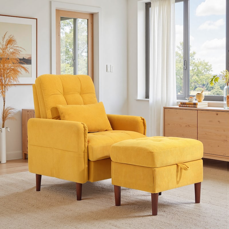 Modern Lounge Chair With Stroage Ottoman and Adjustable Backrest