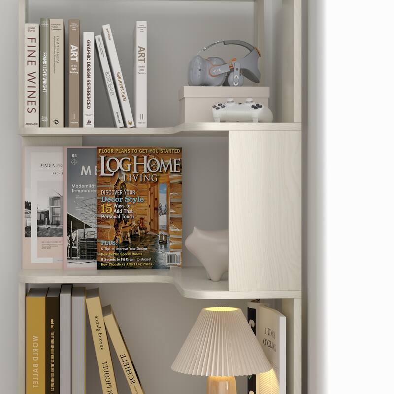 GDFStudio - Elysande Wood Corner Bookcase with 6-Tier Anti-Fall Design