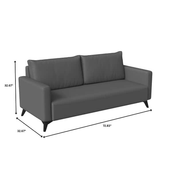 dimension image slide 1 of 3, Inno 3-Seater Modern Leather Sofa Couch with Solid Wood Frame, Stainless Steel Legs and Detachable Back Cushions