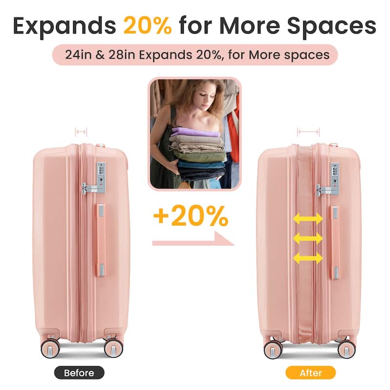 4 Piece Expandable Carry On Luggage Set, Hard Shell Lightweight Suitcase with TSA Lock and Spinner Wheels, for Men Women Travel