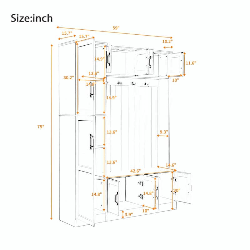 79'' Tall Modern Hall Tree with Shoe Storage - 4-in-1 Entryway Bench