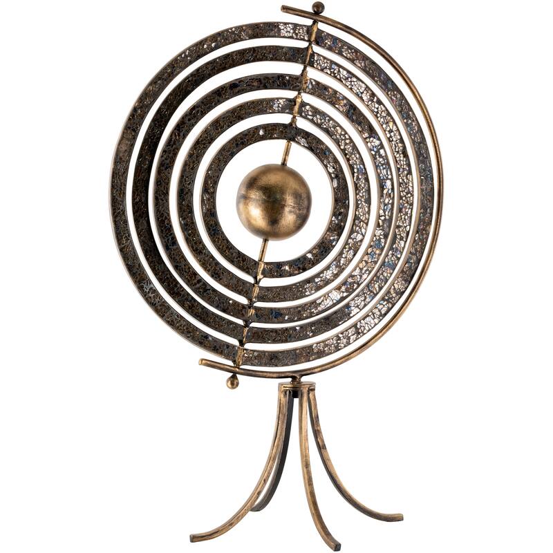 Luisa Antiqued Metal & Glass Orbital Decorative Object - 19" x 12" x 29"