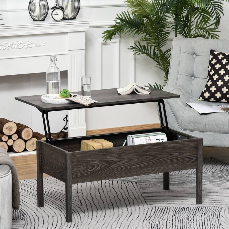 HOMCOM 39" Modern Lift Top Coffee Table Desk With Hidden Storage Compartment for Living Room, Light Grey Woodgrain
