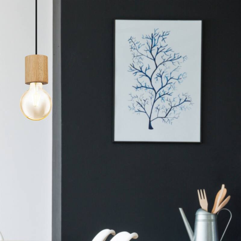 Turialdo Open Bulb Single Light Pendant - Black, Natural  Wood