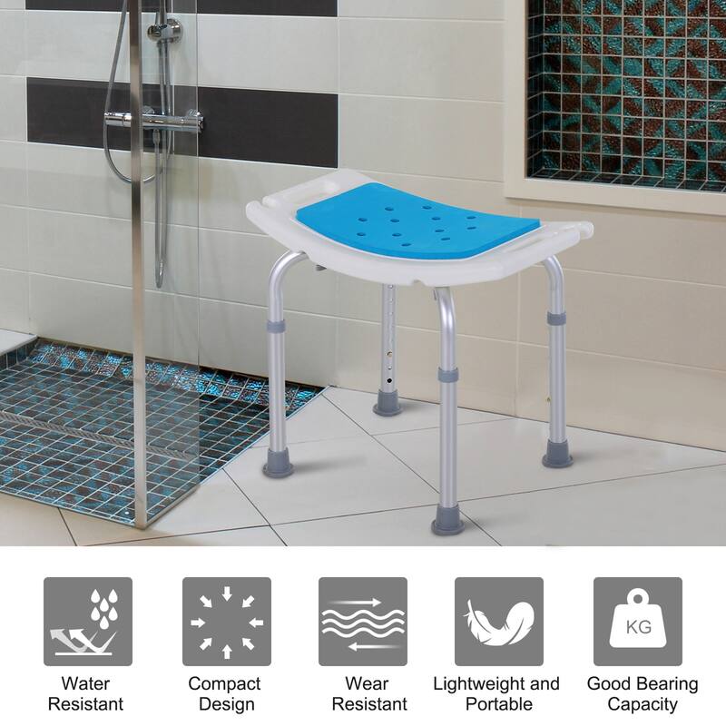 Blue Modern 20.5" 6-Level Adjustable Curved Bath Stool with Non-Slip Design