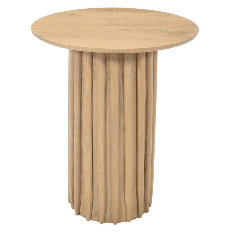 20 in. Natural Brown Round Wood End Table, Sturdy Build End Side Table for Living Rooms