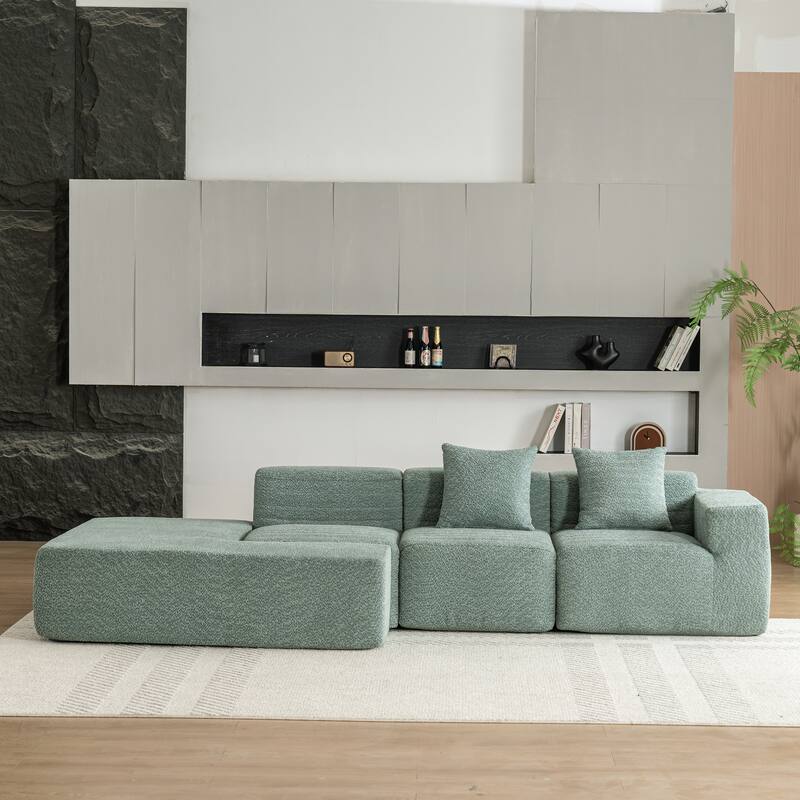 116.5" Versatile 4-Seat Sectional Sofa with Customizable 4-Piece Design in Ultra-Soft Boucle Fabric and Two Back Pillows