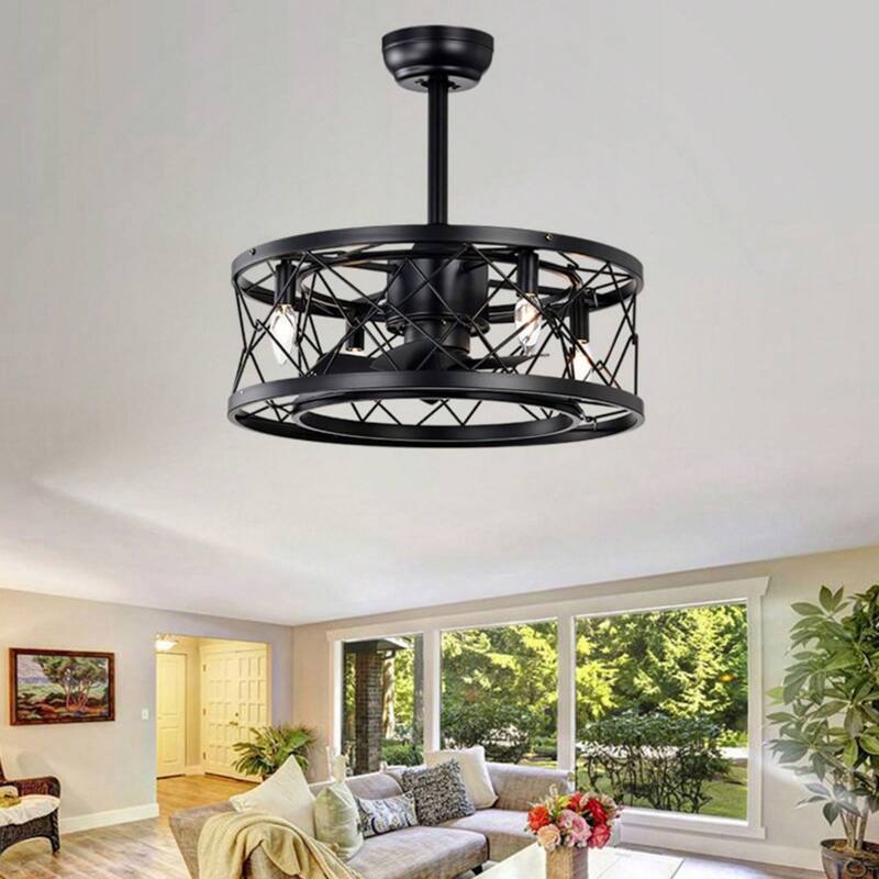 Cusp Barn 20-inch Modern Industrial Ceiling Fan with Light, Reversible 3-speed Enclosed Ceiling Fan Light with Remote Control