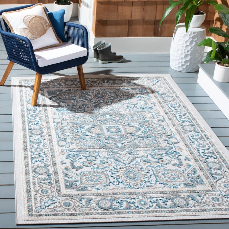 SAFAVIEH Cabana Alise Indoor/ Outdoor Waterproof Patio Rug - 5'5" x 7'7" - Navy/Grey